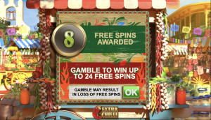 Screenshot showing the option to gamble free spins during the Extra Chilli Megaways bonus round